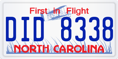 NC license plate DID8338