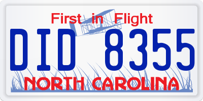 NC license plate DID8355