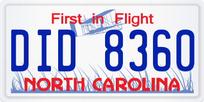NC license plate DID8360