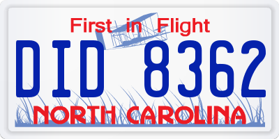 NC license plate DID8362