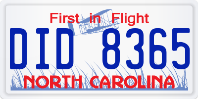 NC license plate DID8365
