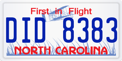 NC license plate DID8383