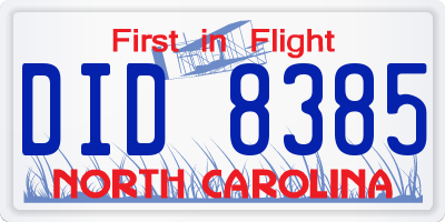 NC license plate DID8385