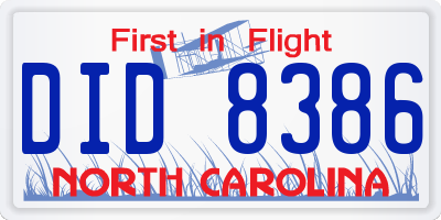 NC license plate DID8386