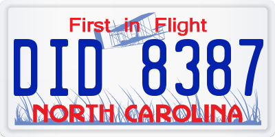 NC license plate DID8387