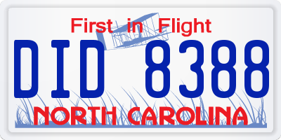 NC license plate DID8388