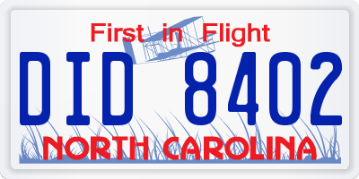 NC license plate DID8402