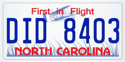 NC license plate DID8403