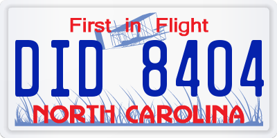 NC license plate DID8404