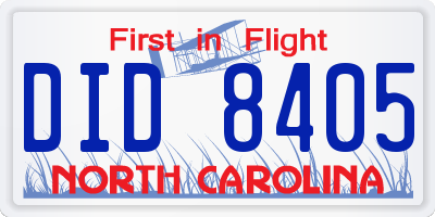 NC license plate DID8405