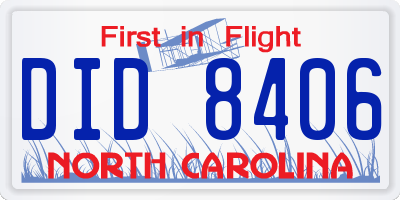 NC license plate DID8406