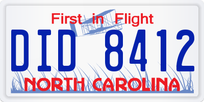 NC license plate DID8412