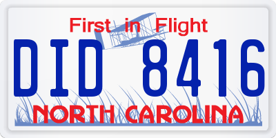 NC license plate DID8416