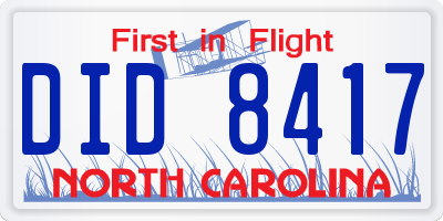 NC license plate DID8417