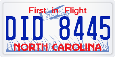 NC license plate DID8445