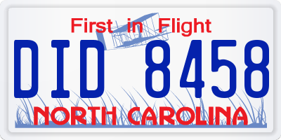 NC license plate DID8458