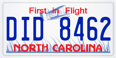 NC license plate DID8462