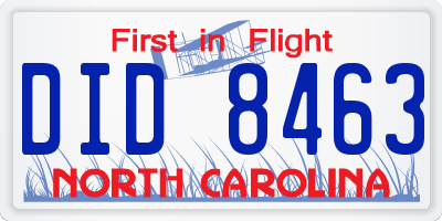 NC license plate DID8463