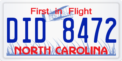 NC license plate DID8472