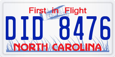 NC license plate DID8476