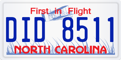 NC license plate DID8511