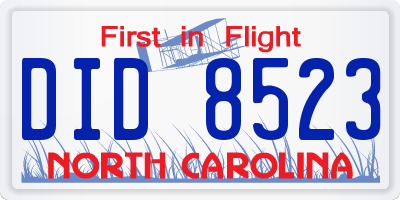 NC license plate DID8523