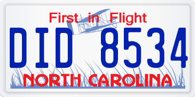 NC license plate DID8534