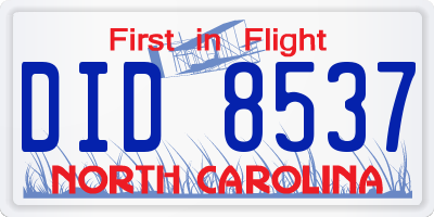 NC license plate DID8537