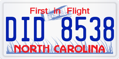 NC license plate DID8538