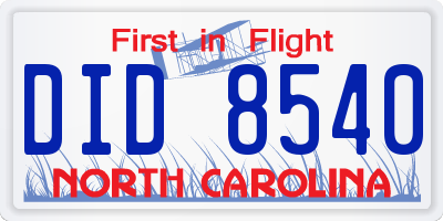 NC license plate DID8540