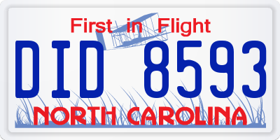 NC license plate DID8593
