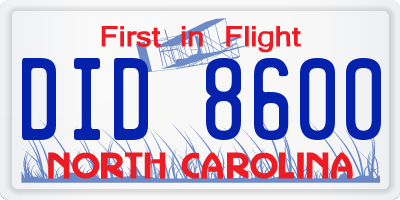 NC license plate DID8600