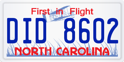 NC license plate DID8602