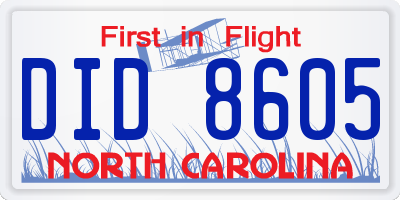 NC license plate DID8605