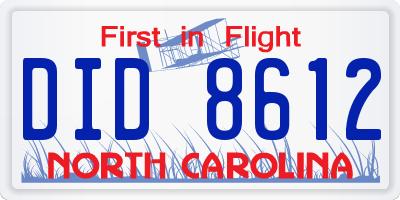 NC license plate DID8612