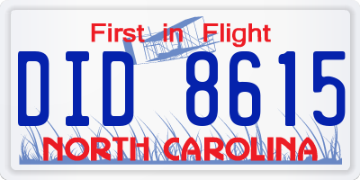 NC license plate DID8615