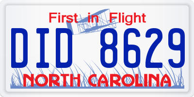 NC license plate DID8629