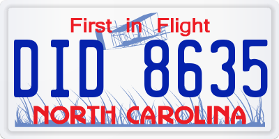 NC license plate DID8635