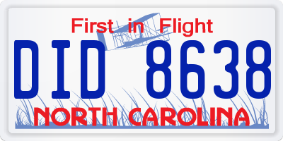NC license plate DID8638