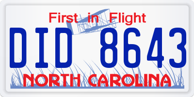 NC license plate DID8643