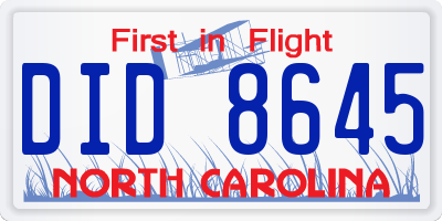 NC license plate DID8645