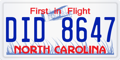 NC license plate DID8647