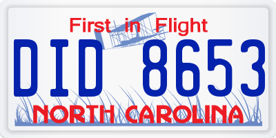 NC license plate DID8653