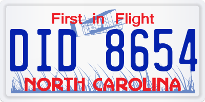 NC license plate DID8654