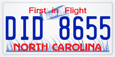 NC license plate DID8655
