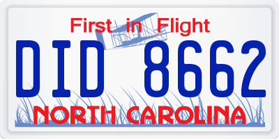 NC license plate DID8662