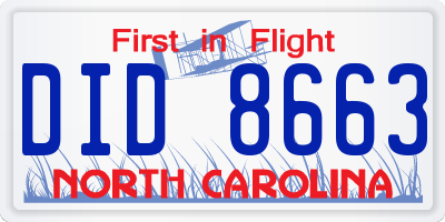 NC license plate DID8663