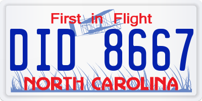 NC license plate DID8667