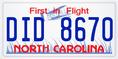 NC license plate DID8670