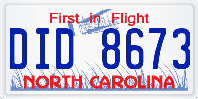 NC license plate DID8673